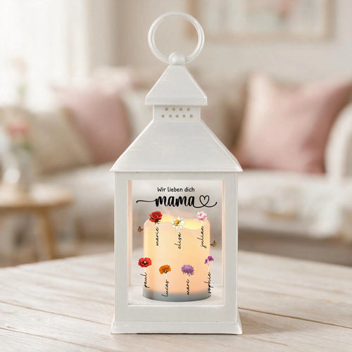 Personalisierte LED Laterne mit Kindernamen und Blumen für Mama & Oma – Mamas Garten