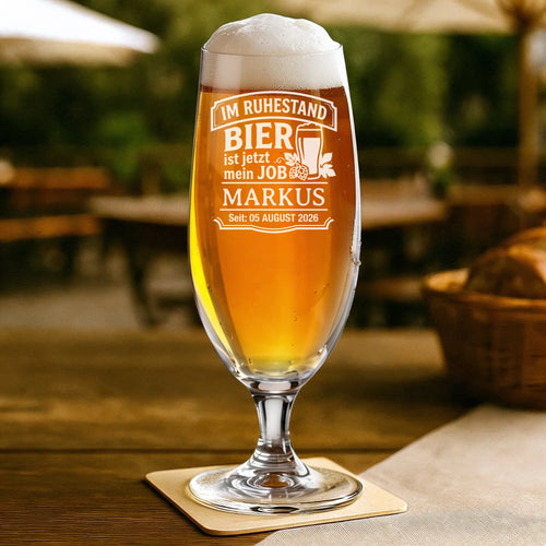 Personalisiertes Bierglas mit persönlicher Gravur zur Rente