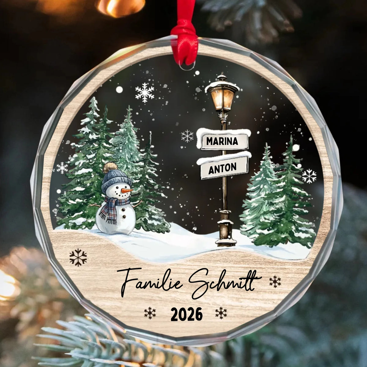 Personalisierte Ornament zur Weihnachtszeit für die Familie mit Namen