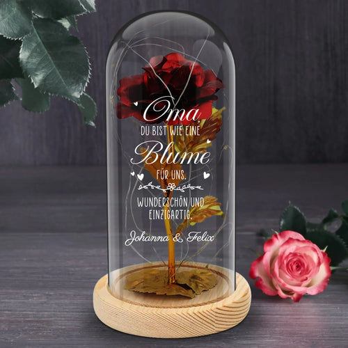 Personalisierte Ewige Rose in Glaskuppel mit LED-Licht für Oma – Oma