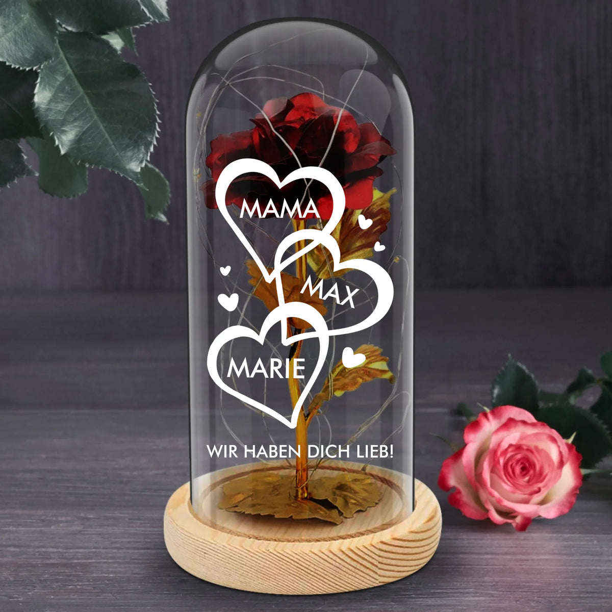 Personalisierte Goldene Rose mit Druck für Mama – Mamas Herzchen