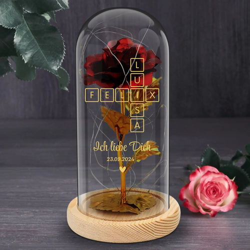 Personalisierte Goldene Rose mit Druck für Paare – Scrabble