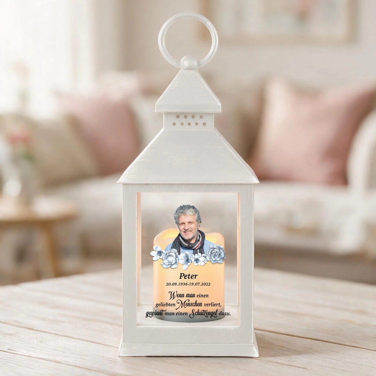 Personalisierte LED Laterne mit Foto als Andenken an Verstorbene – Schutzengel