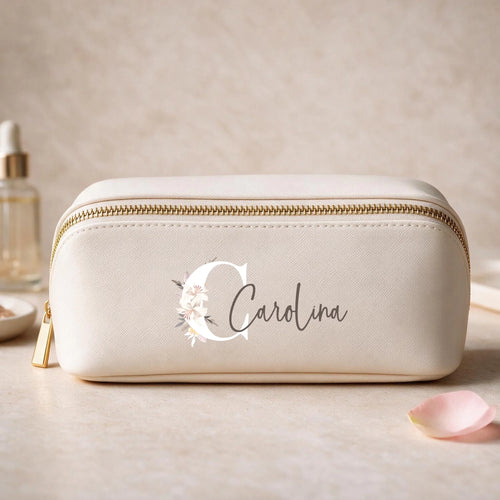 Personalisierte Kosmetiktasche mit Namen aus PU Leder – Deine Initiale – Motiv 2
