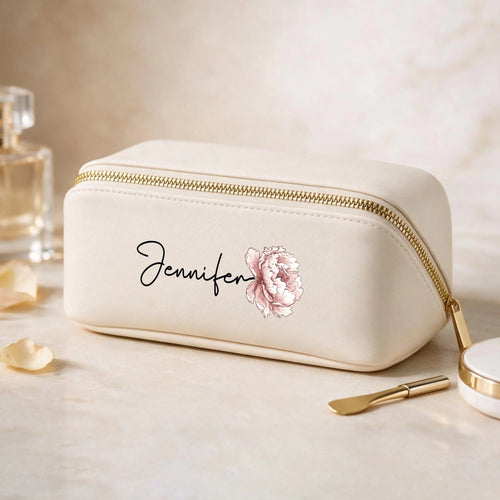 Personalisierte Premium Kosmetiktasche mit Name und Blume