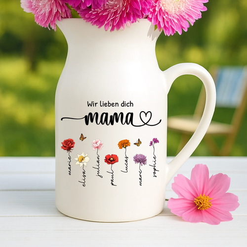 Personalisierte Vase für Eltern und Großeltern mit Blumen und Namen – Motiv 2