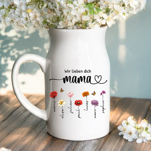 Personalisierte Vase für Eltern und Großeltern mit Blumen und Namen
