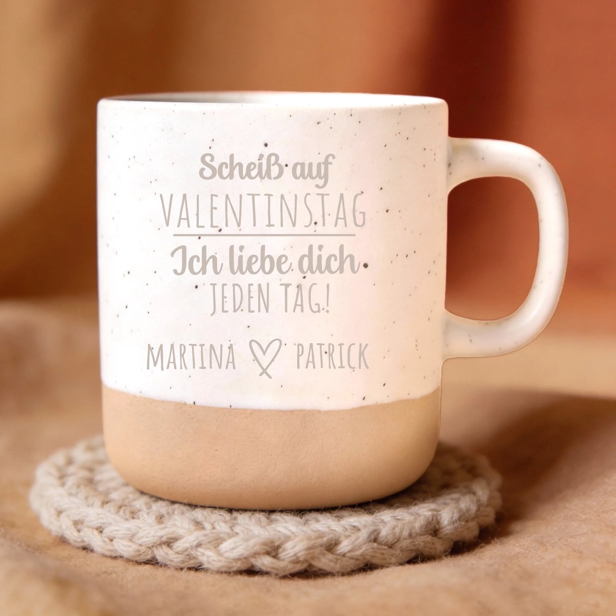 Personalisierte Tasse Steingut weiß meliert von Love & Faith