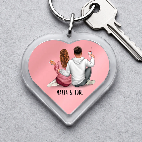 Personalisierter Schlüsselanhänger mit Druck in Herzform zum Valentinstag – Für immer deins