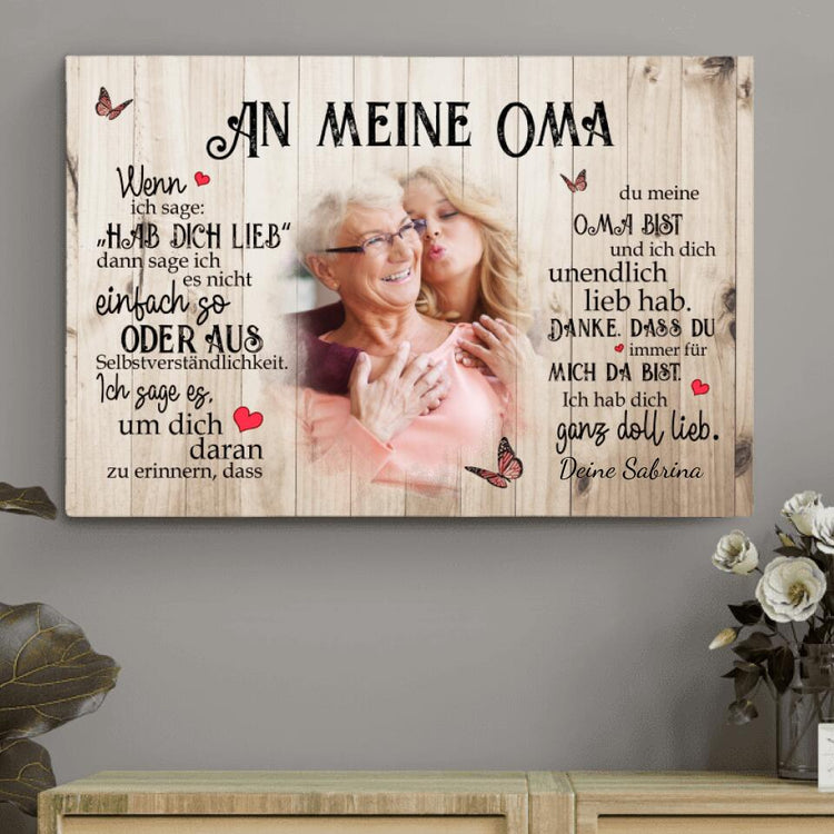 Personalisierte Leinwand mit Foto und Spruch für Oma - Geschenkidee von Love & Faith