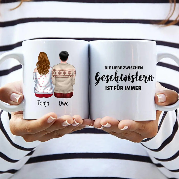 Personalisierte Tasse mit witzigem Spruch für die Schwester - Geschenkidee von Love & Faith