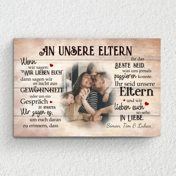 Personalisierte Leinwand Geschenk für die Eltern