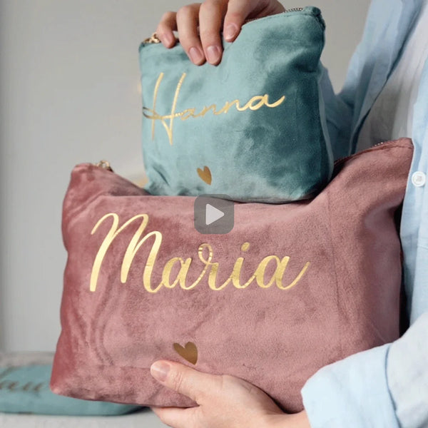 Meine Kosmetiktasche - Personalisierte Samt Kosmetiktasche für MakeUp und Kosmetika mit Namen